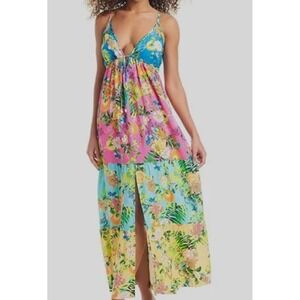 Bar III, Multicolor, Floral,‎ Maxi Dress, Swim Cover Up, Front Slit, Size Small